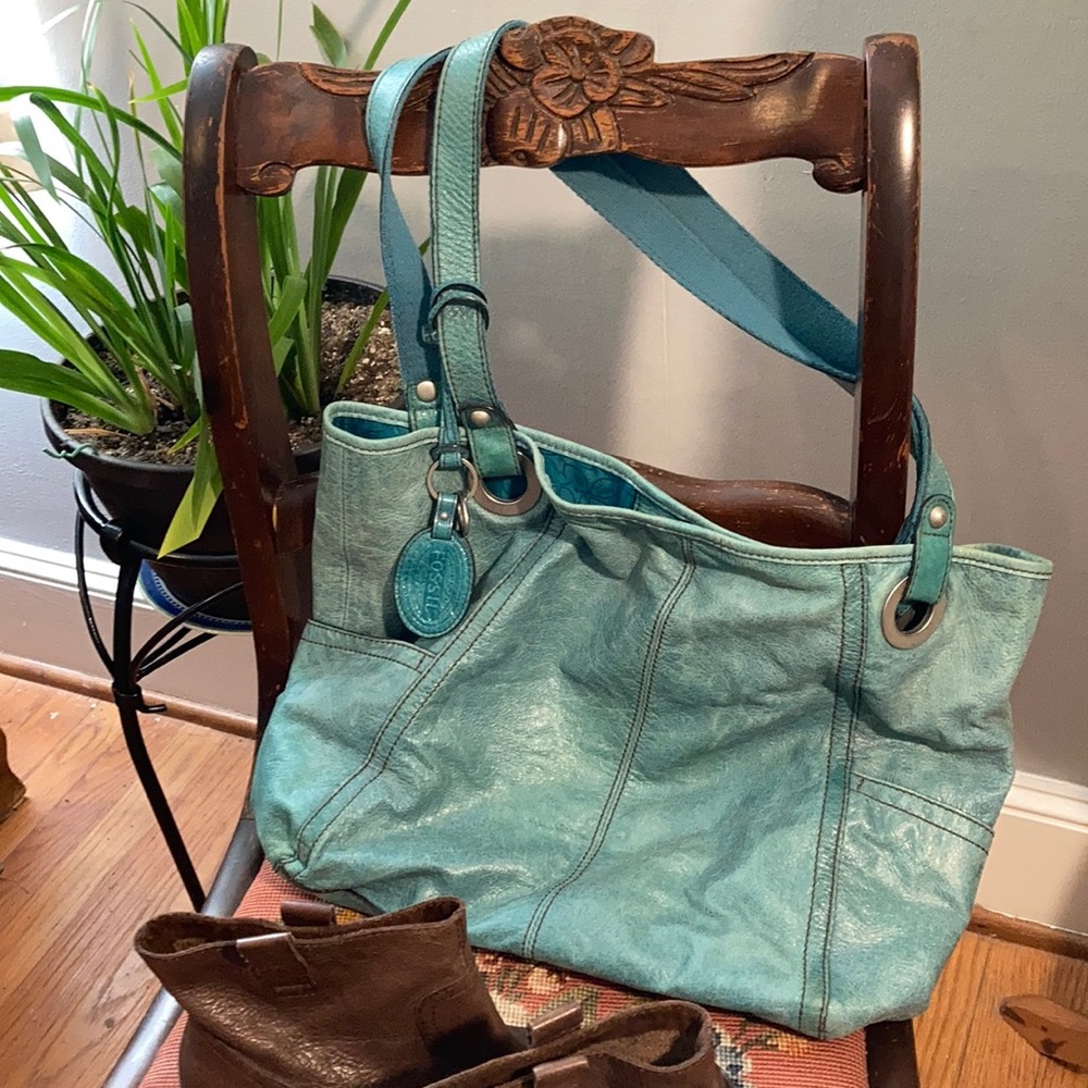 NWOT Fossil Turquoise Genuine Leather Hobo Bag